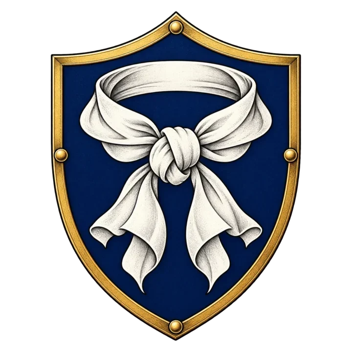 Herb Vinculum: srebrna nałęczka na granatowej tarczy